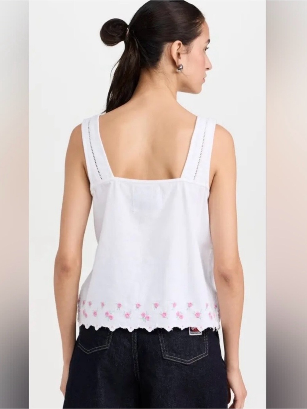Damson Madder - Like New - White Floral Embroidered Square-Neck Tank Top - Picture 2 of 5